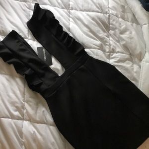 PrettyLittleThing Black Frill Plunge Dress